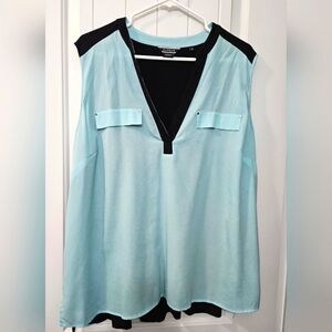 Basque Plus Size 16 - Mint Blue & Black - Sleeveless Flowy Top